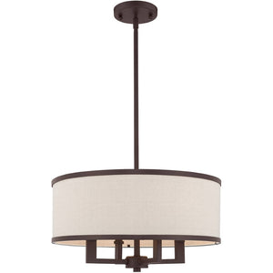 HomeRoots Bronze Four-Light Dimmable Chandelier with Elegant Fabric Shades for Dining & Living Spaces 687791