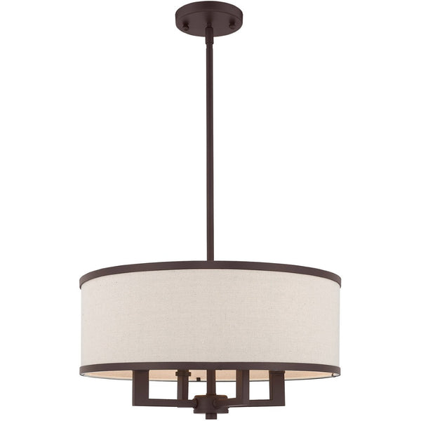 HomeRoots Bronze Four-Light Dimmable Chandelier with Elegant Fabric Shades for Dining & Living Spaces 687791
