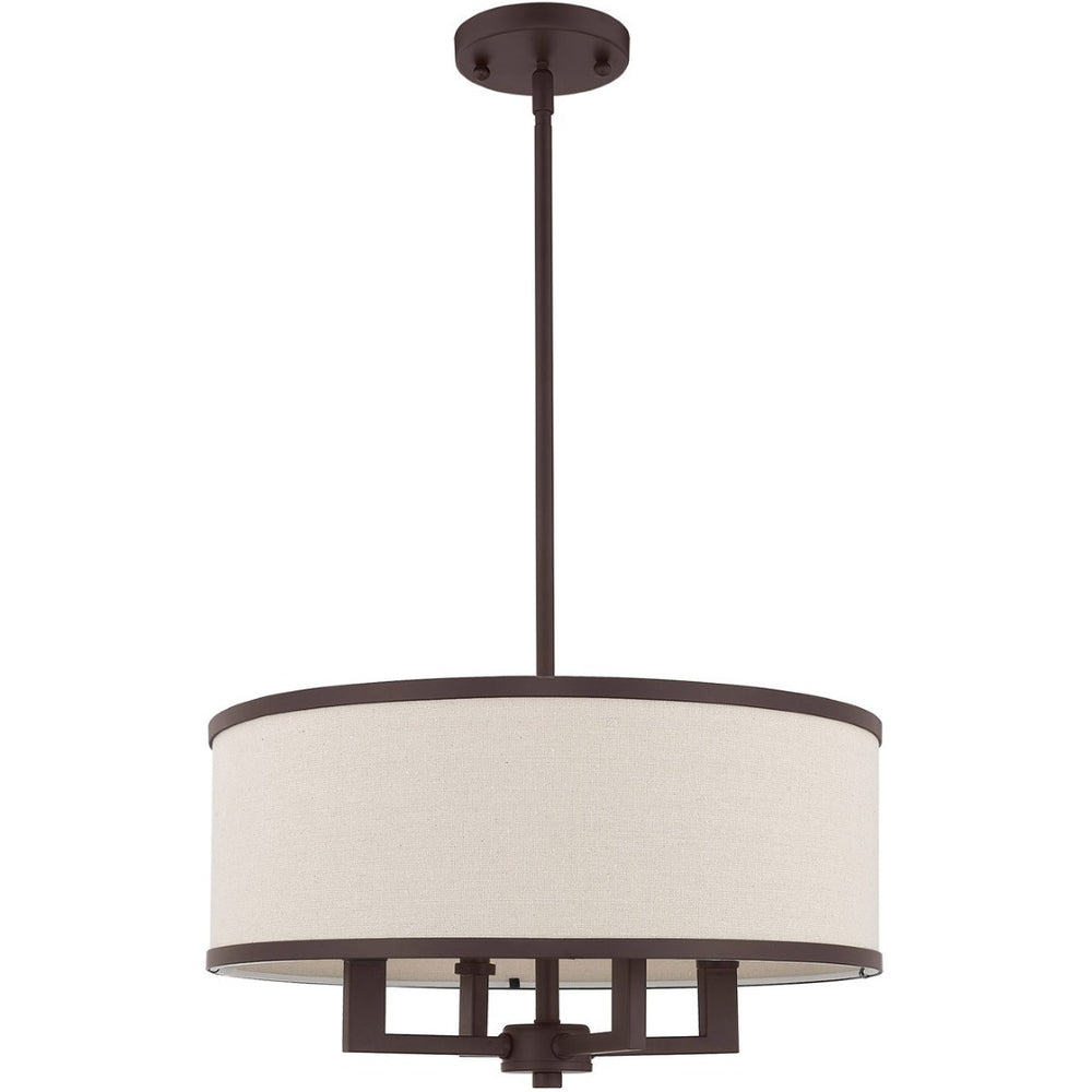 HomeRoots Bronze Four-Light Dimmable Chandelier with Elegant Fabric Shades for Dining & Living Spaces 687791