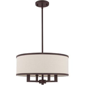 HomeRoots Bronze Four-Light Dimmable Chandelier with Elegant Fabric Shades for Dining & Living Spaces 687791