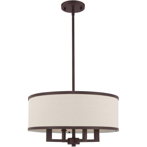 HomeRoots Bronze Four-Light Dimmable Chandelier with Elegant Fabric Shades for Dining & Living Spaces 687791