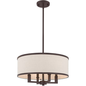 HomeRoots Bronze Four-Light Dimmable Chandelier with Elegant Fabric Shades for Dining & Living Spaces 687791