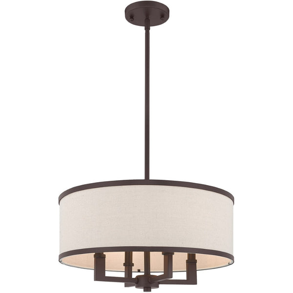 HomeRoots Bronze Four-Light Dimmable Chandelier with Elegant Fabric Shades for Dining & Living Spaces 687791