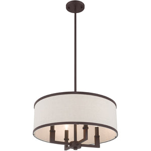 HomeRoots Bronze Four-Light Dimmable Chandelier with Elegant Fabric Shades for Dining & Living Spaces 687791