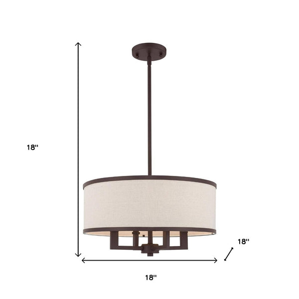 HomeRoots Bronze Four-Light Dimmable Chandelier with Elegant Fabric Shades for Dining & Living Spaces 687791