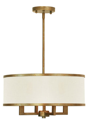 HomeRoots Gold Four-Light Dimmable Chandelier with Cylinder Shades for Modern Elegant Living Room Décor 687792