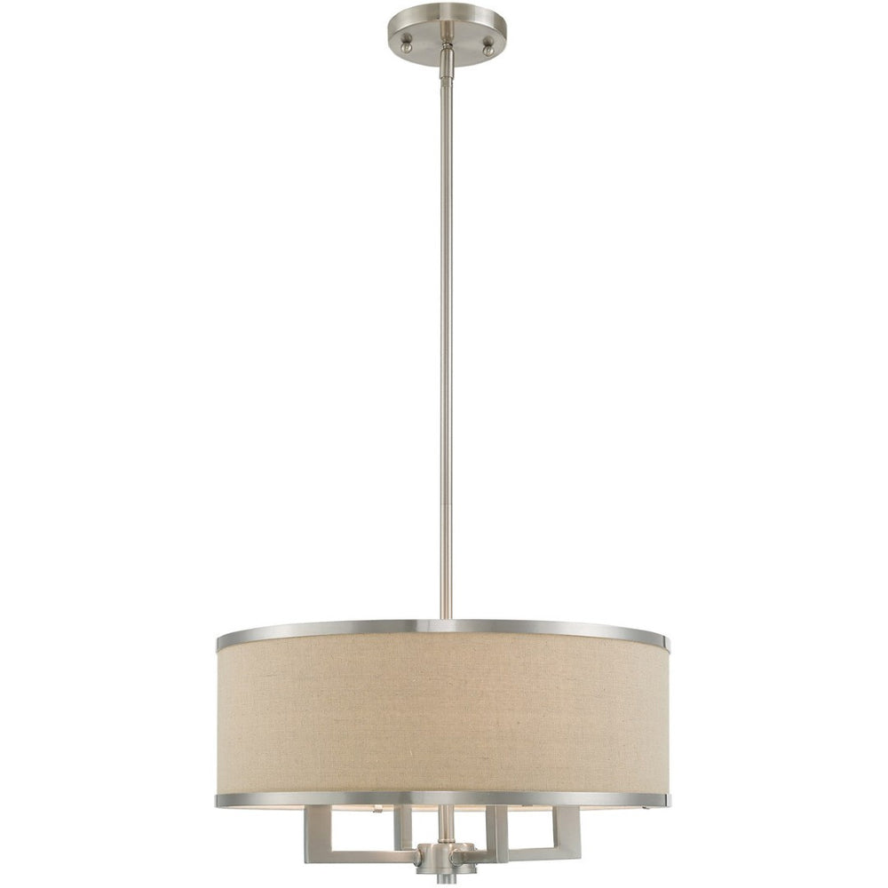 HomeRoots Nickel Contemporary Four-Light Dimmable Chandelier with Ash Gray Shades for Stylish Spaces 687793