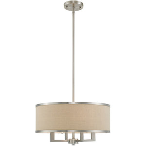 HomeRoots Nickel Contemporary Four-Light Dimmable Chandelier with Ash Gray Shades for Stylish Spaces 687793