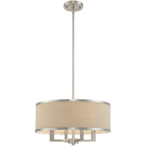 HomeRoots Nickel Contemporary Four-Light Dimmable Chandelier with Ash Gray Shades for Stylish Spaces 687793