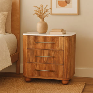English Elm Artisan Solid Mango Wood Chest with Marble Top Golden Teak Finish Bedroom Accent B182P435679