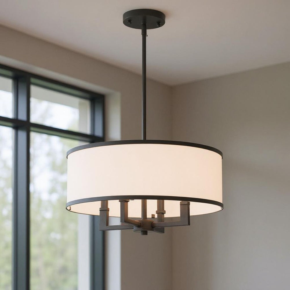 HomeRoots Bronze Four-Light Dimmable Chandelier - Elegant Design with Shades for Modern Interiors & Ambiance 687795