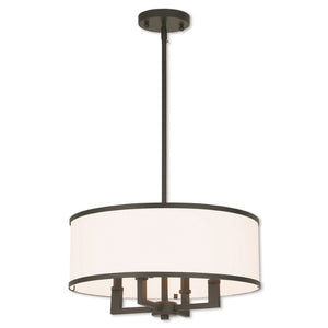 HomeRoots Bronze Four-Light Dimmable Chandelier - Elegant Design with Shades for Modern Interiors & Ambiance 687795