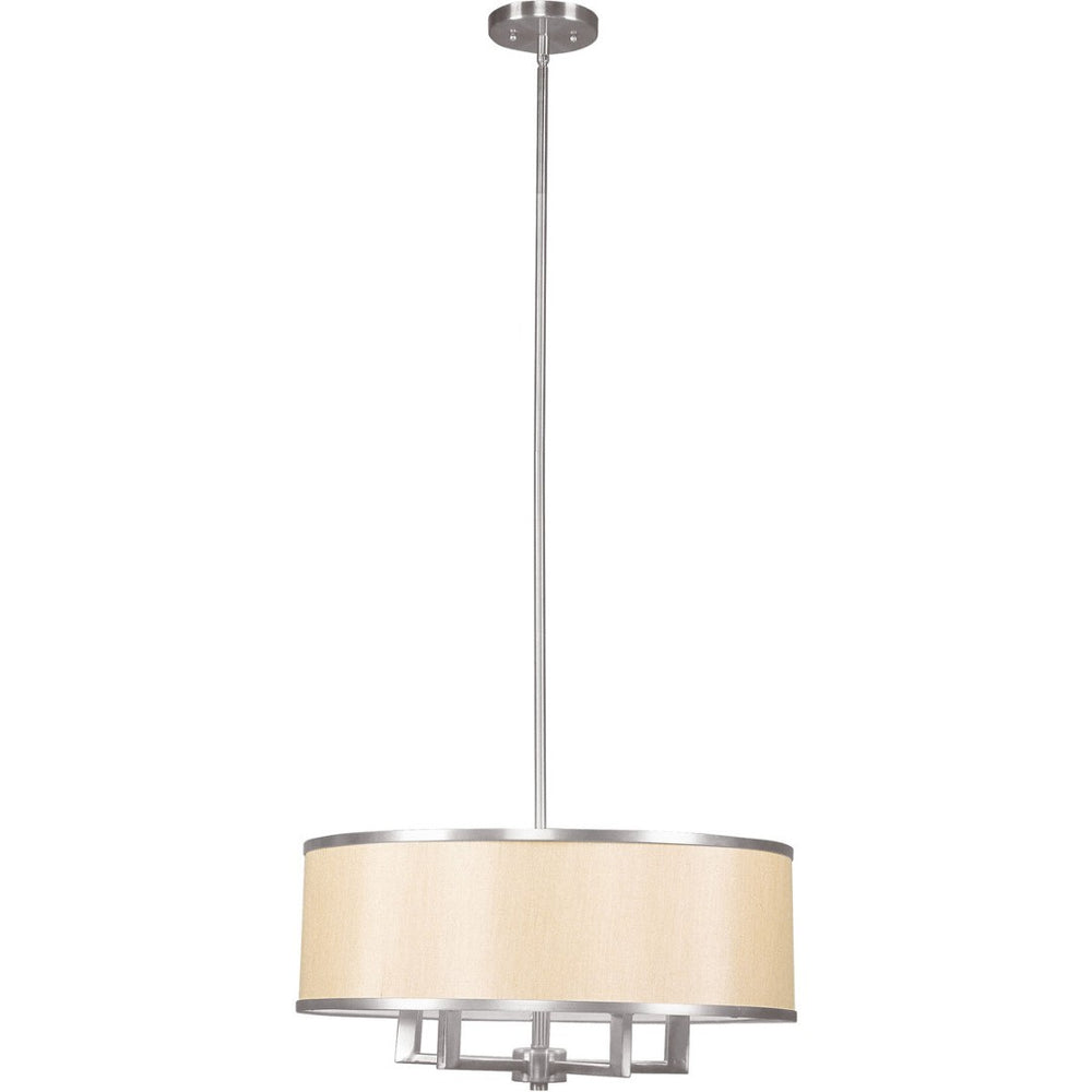 HomeRoots Four Light Dimmable Chandelier - Modern Cylinder Shades for Entryway, Dining Room & Bedroom Decor 687797