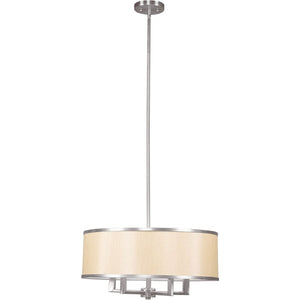 HomeRoots Four Light Dimmable Chandelier - Modern Cylinder Shades for Entryway, Dining Room & Bedroom Decor 687797