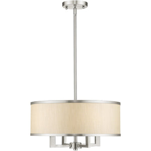 HomeRoots Four Light Dimmable Chandelier - Modern Cylinder Shades for Entryway, Dining Room & Bedroom Decor 687797