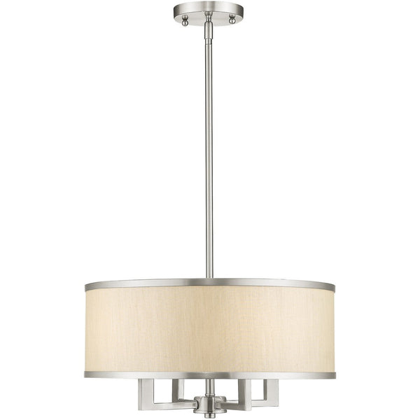 HomeRoots Four Light Dimmable Chandelier - Modern Cylinder Shades for Entryway, Dining Room & Bedroom Decor 687797