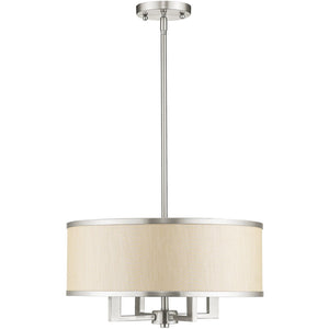 HomeRoots Four Light Dimmable Chandelier - Modern Cylinder Shades for Entryway, Dining Room & Bedroom Decor 687797