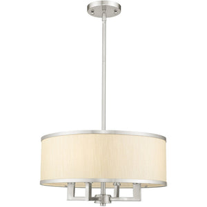 HomeRoots Four Light Dimmable Chandelier - Modern Cylinder Shades for Entryway, Dining Room & Bedroom Decor 687797