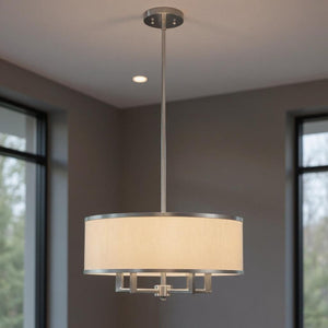 HomeRoots Four Light Dimmable Chandelier - Modern Cylinder Shades for Entryway, Dining Room & Bedroom Decor 687797