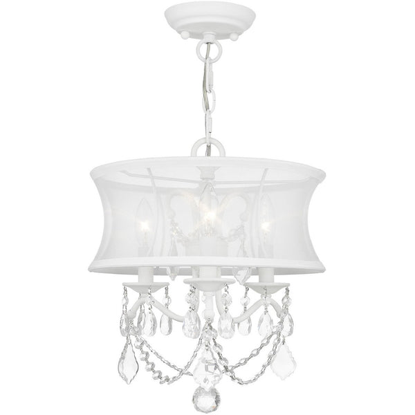 HomeRoots White Three-Light Dimmable Chandelier – Modern Cylindrical Shades for Versatile Home Lighting Decor 687798