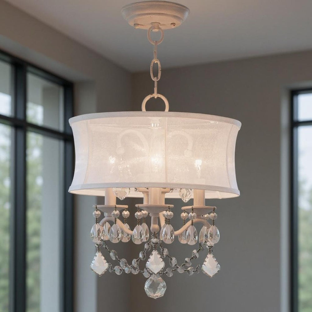 HomeRoots White Three-Light Dimmable Chandelier – Modern Cylindrical Shades for Versatile Home Lighting Decor 687798