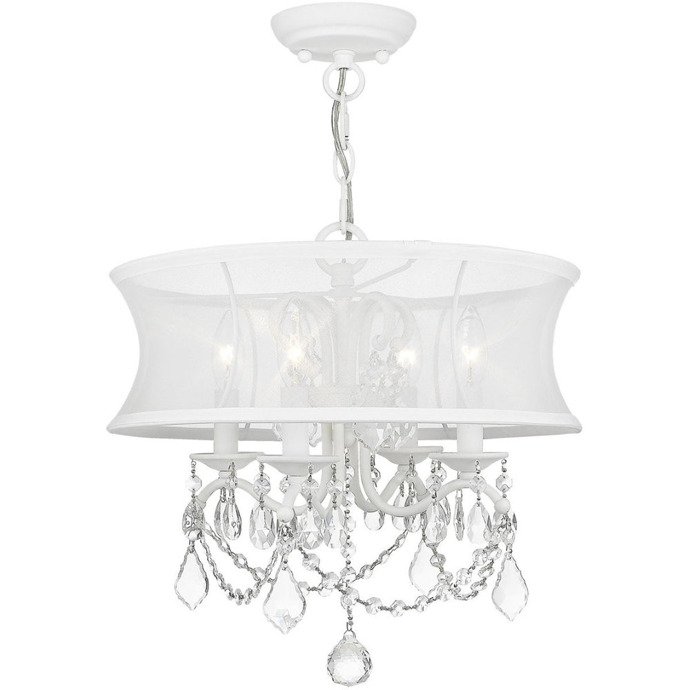 HomeRoots White Modern Four-Light Dimmable Chandelier with Cylinder Shades for Stylish Ambient Lighting 687800