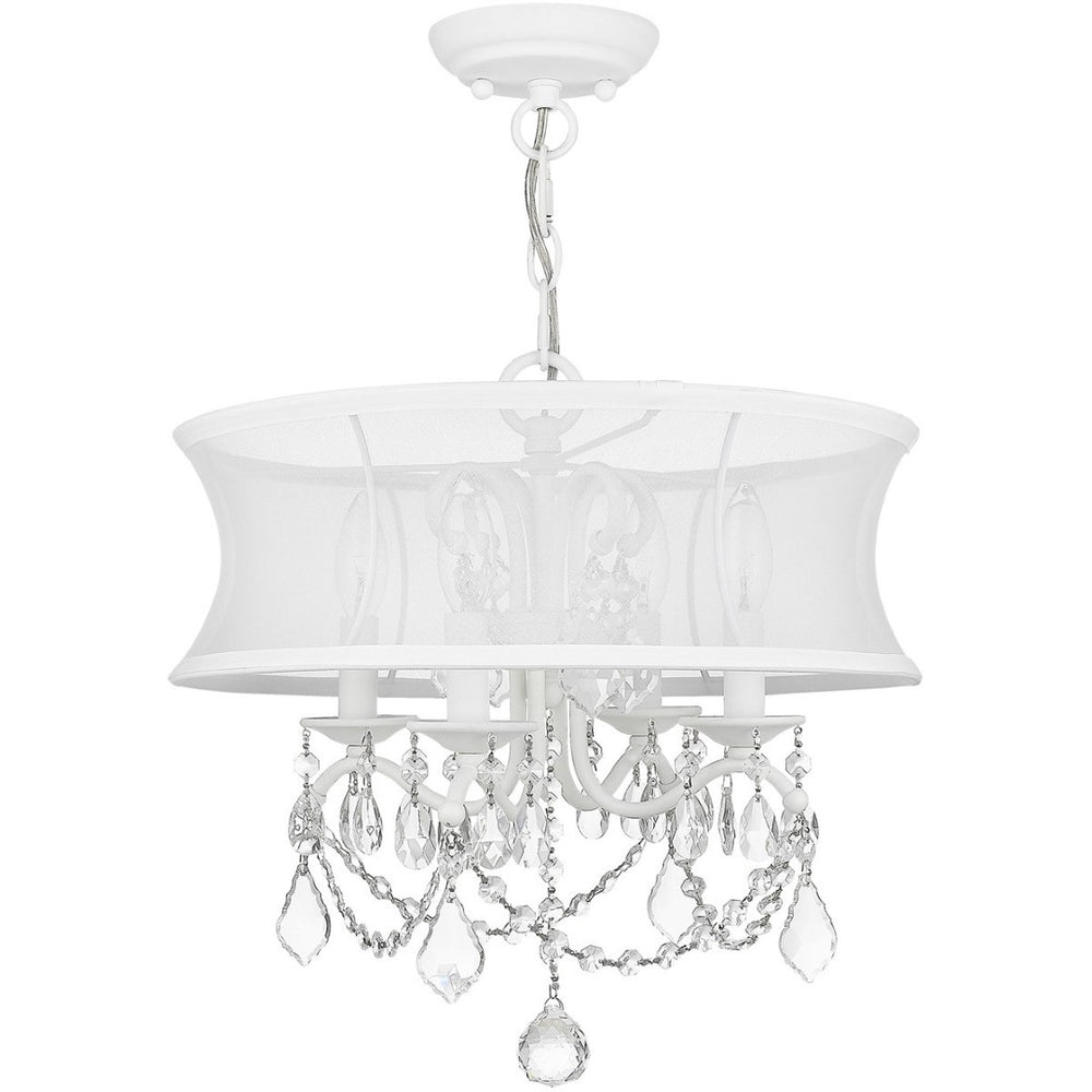 HomeRoots White Modern Four-Light Dimmable Chandelier with Cylinder Shades for Stylish Ambient Lighting 687800