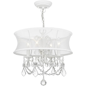 HomeRoots White Modern Four-Light Dimmable Chandelier with Cylinder Shades for Stylish Ambient Lighting 687800