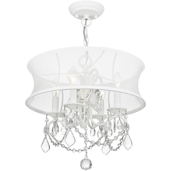 HomeRoots White Modern Four-Light Dimmable Chandelier with Cylinder Shades for Stylish Ambient Lighting 687800