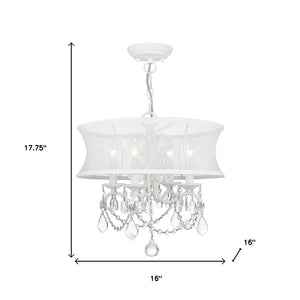 HomeRoots White Modern Four-Light Dimmable Chandelier with Cylinder Shades for Stylish Ambient Lighting 687800