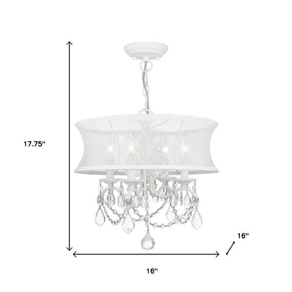 HomeRoots White Modern Four-Light Dimmable Chandelier with Cylinder Shades for Stylish Ambient Lighting 687800