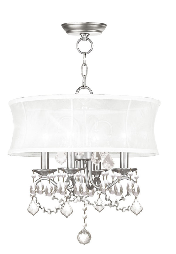 HomeRoots Four Light Dimmable Chandelier - Modern Steel Fixture with Cylinder Shades for Versatile Ambiance 687801