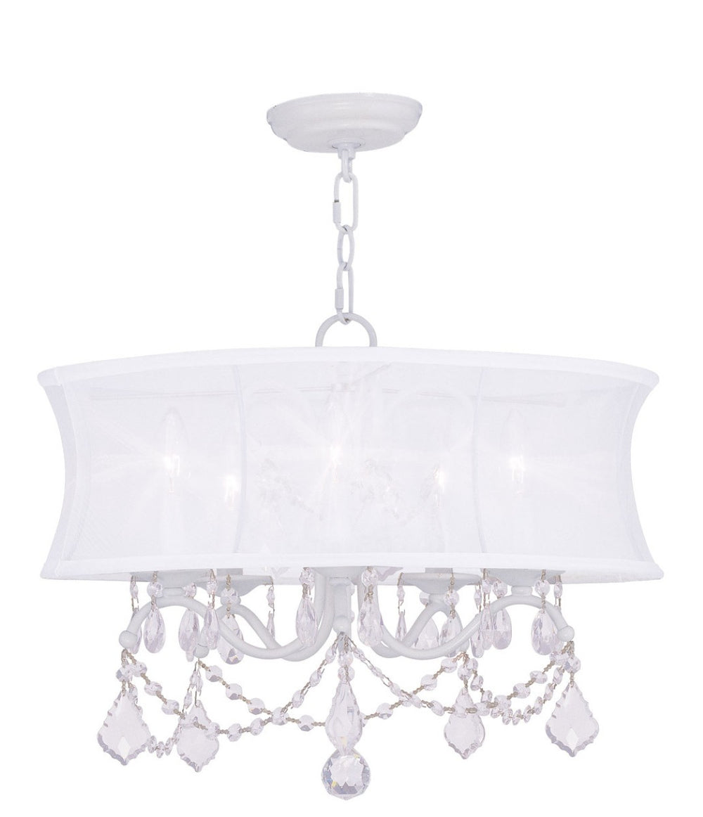 HomeRoots White Five-Light Modern Dimmable Chandelier - Sleek Cylindrical Shades for Stylish Illumination 687802