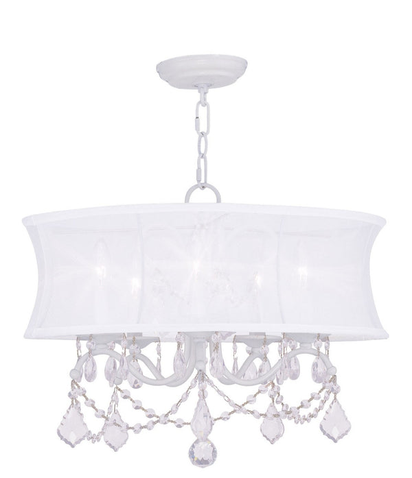 HomeRoots White Five-Light Modern Dimmable Chandelier - Sleek Cylindrical Shades for Stylish Illumination 687802