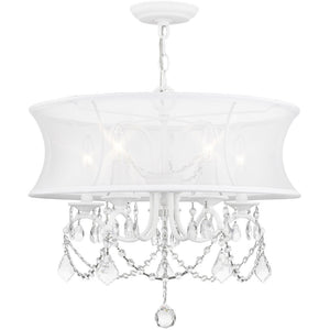 HomeRoots White Five-Light Modern Dimmable Chandelier - Sleek Cylindrical Shades for Stylish Illumination 687802