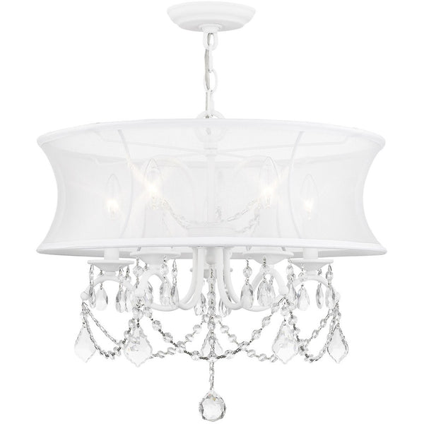 HomeRoots White Five-Light Modern Dimmable Chandelier - Sleek Cylindrical Shades for Stylish Illumination 687802