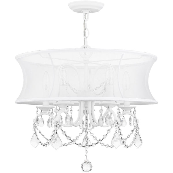 HomeRoots White Five-Light Modern Dimmable Chandelier - Sleek Cylindrical Shades for Stylish Illumination 687802