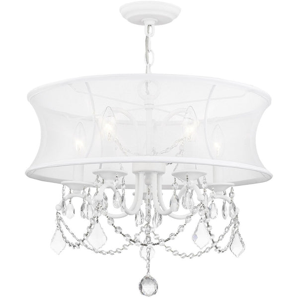 HomeRoots White Five-Light Modern Dimmable Chandelier - Sleek Cylindrical Shades for Stylish Illumination 687802