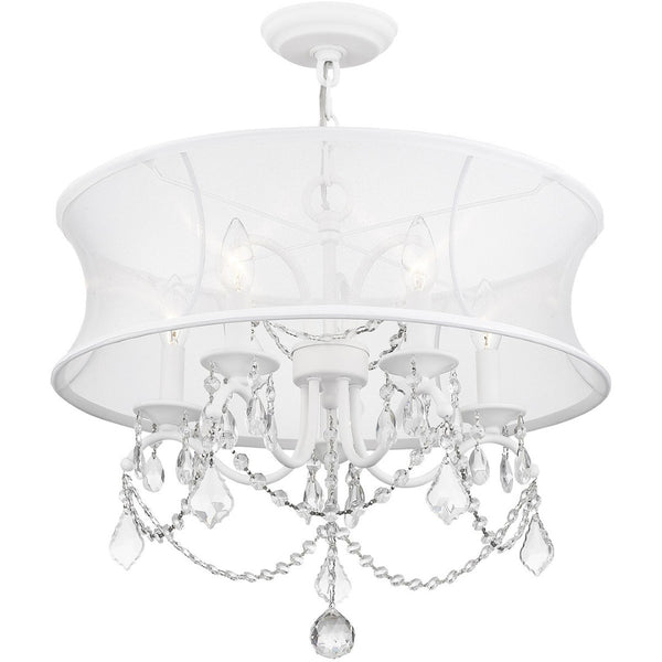 HomeRoots White Five-Light Modern Dimmable Chandelier - Sleek Cylindrical Shades for Stylish Illumination 687802