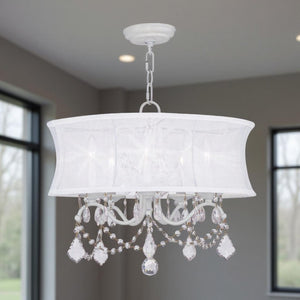 HomeRoots White Five-Light Modern Dimmable Chandelier - Sleek Cylindrical Shades for Stylish Illumination 687802