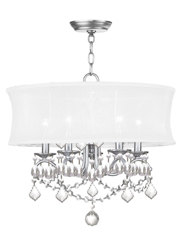 HomeRoots Five Light Dimmable Chandelier - Modern Steel Shades for Elegant Dining Room & Living Space Lighting 687803