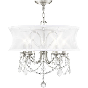 HomeRoots Five Light Dimmable Chandelier - Modern Steel Shades for Elegant Dining Room & Living Space Lighting 687803