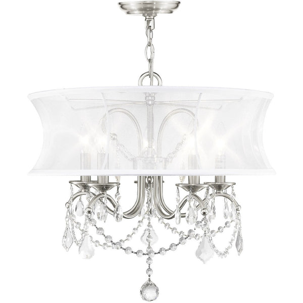 HomeRoots Five Light Dimmable Chandelier - Modern Steel Shades for Elegant Dining Room & Living Space Lighting 687803