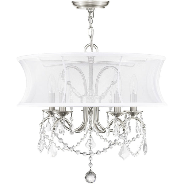 HomeRoots Five Light Dimmable Chandelier - Modern Steel Shades for Elegant Dining Room & Living Space Lighting 687803
