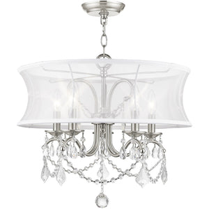 HomeRoots Five Light Dimmable Chandelier - Modern Steel Shades for Elegant Dining Room & Living Space Lighting 687803