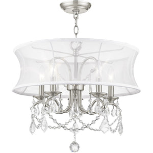 HomeRoots Five Light Dimmable Chandelier - Modern Steel Shades for Elegant Dining Room & Living Space Lighting 687803