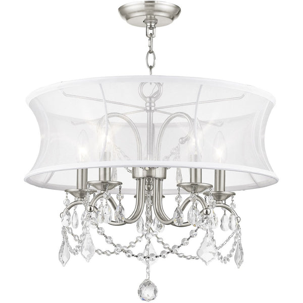 HomeRoots Five Light Dimmable Chandelier - Modern Steel Shades for Elegant Dining Room & Living Space Lighting 687803
