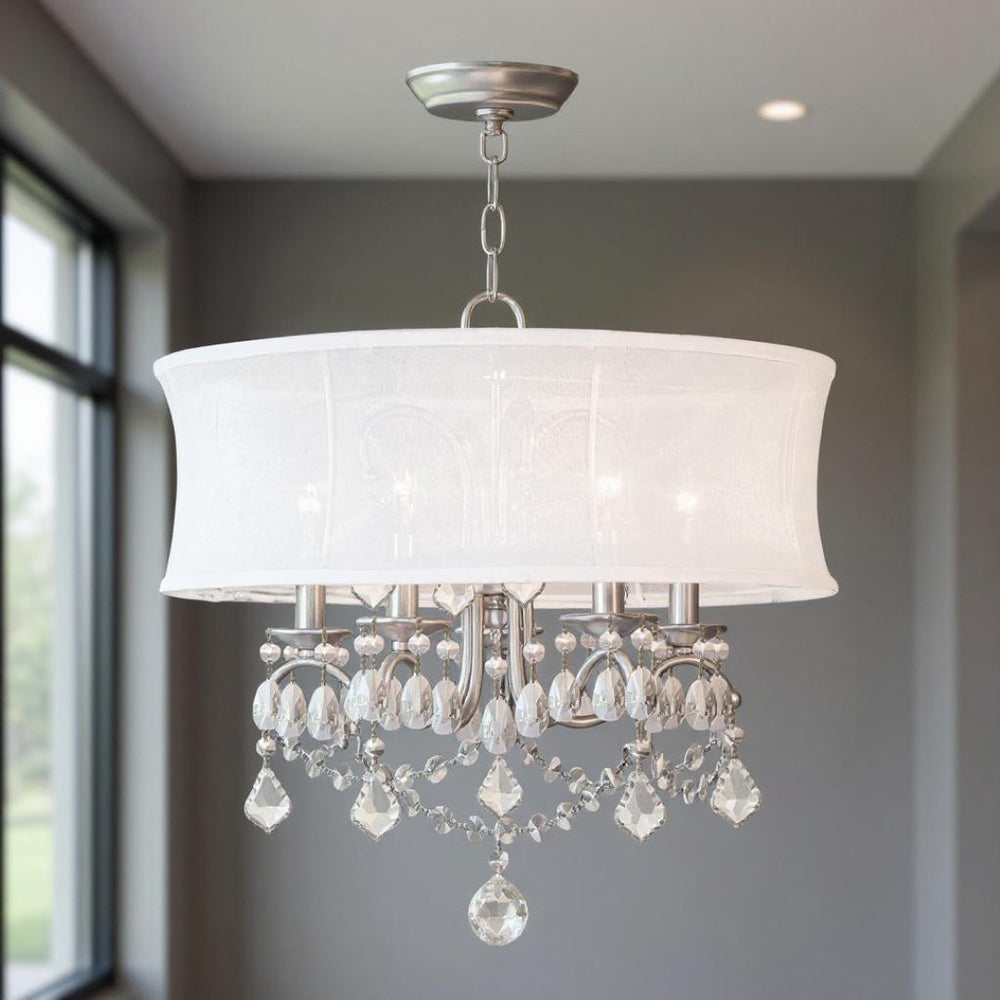 HomeRoots Five Light Dimmable Chandelier - Modern Steel Shades for Elegant Dining Room & Living Space Lighting 687803