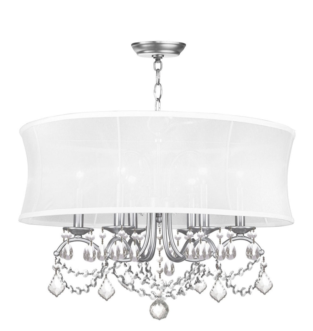 HomeRoots Six Light Dimmable Chandelier with Modern Cylinder Shades for Versatile Home Lighting Solutions 687804