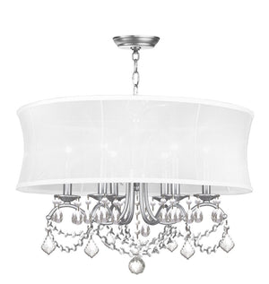 HomeRoots Six Light Dimmable Chandelier with Modern Cylinder Shades for Versatile Home Lighting Solutions 687804
